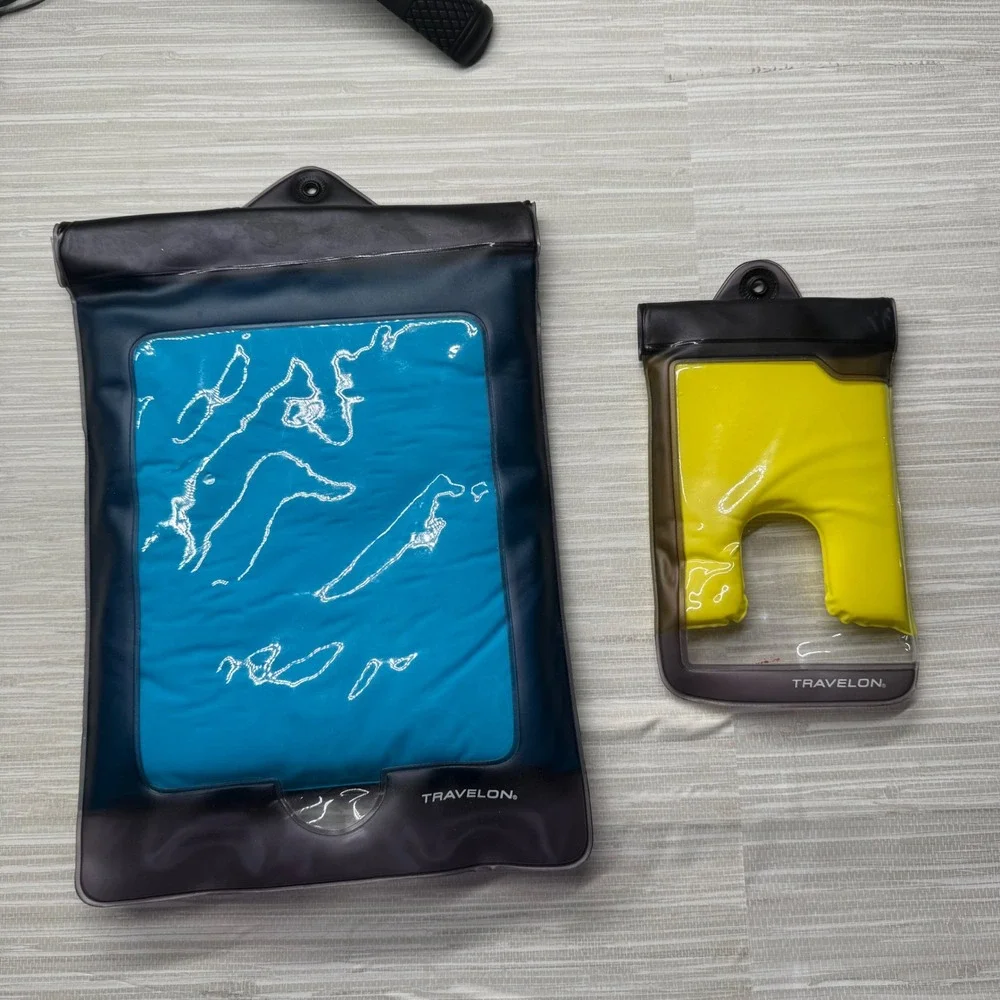 Travelon Waterproof Floating Pouch Set 2pc Blue Yellow Phone Tablet Dry Bag Case